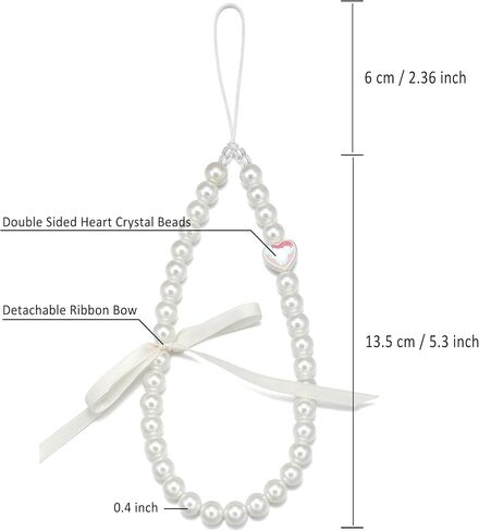 S.J JEWELRY Phone Charm Pearl Beaded Phone Wrist Strap for Women Handmade Ribbion Bow Phone Lanyard Phone Wristlet Cell Phone Accessories in Saudi Arabia