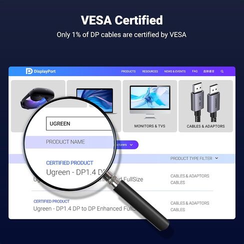 كابل UGREEN VESA 8K DisplayPort 1.4 بطول 6.6FT DP يدعم 8K@60 هرتز 4K@240 هرتز 32.4 جيجابت في الثانية، HDR، HDCP، DSC 1.2a، FreeSync، G-Sync، سلك منفذ العرض، شاشة متوافقة مع Alu Braided، رسومات، كمبيوتر شخصي، HDTV in Saudi Arabia