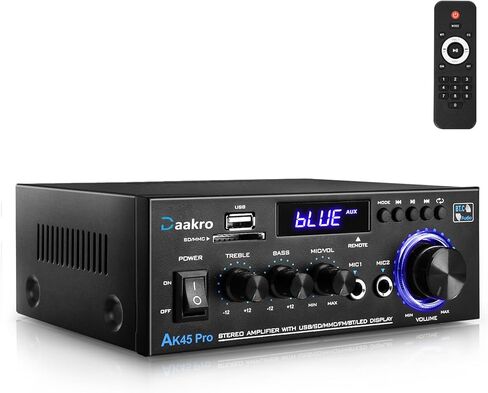 AK45 Pro Home Audio Amplifier Receivers with Bluetooth 5.0-2 Channel 30W Power Home Theater Stereo with USB, SD, FM, 2 Mic in,Stereo Audio Amplifier Receivers for Studio,Home,Karaoke in Kuwait