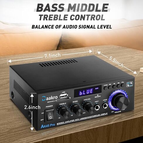 AK45 Pro Home Audio Amplifier Receivers with Bluetooth 5.0-2 Channel 30W Power Home Theater Stereo with USB, SD, FM, 2 Mic in,Stereo Audio Amplifier Receivers for Studio,Home,Karaoke in Kuwait
