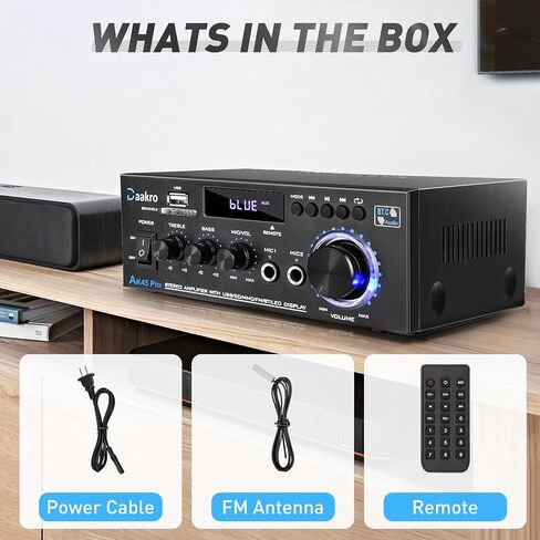 AK45 Pro Home Audio Amplifier Receivers with Bluetooth 5.0-2 Channel 30W Power Home Theater Stereo with USB, SD, FM, 2 Mic in,Stereo Audio Amplifier Receivers for Studio,Home,Karaoke in Kuwait