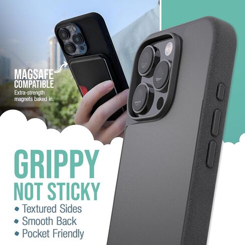 Smartish® iPhone 16 Pro Magnetic Case - Gripmunk Compatible with MagSafe [Lightweight + Protective] Slim & Thin Grip Cover with Microfiber Lining for Apple iPhone 16 Pro - Black Tie Affair in Saudi Arabia
