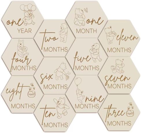 Winnie Baby Announcement Sign Newborn Sign Wooden Hexagon Announcement Sign For Photo Prop Baby Shower Nursery Gift（12PCS） in Kuwait