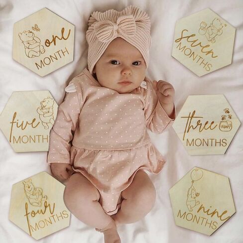 Winnie Baby Announcement Sign Newborn Sign Wooden Hexagon Announcement Sign For Photo Prop Baby Shower Nursery Gift（12PCS） in Kuwait