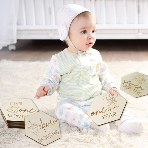 Winnie Baby Announcement Sign Newborn Sign Wooden Hexagon Announcement Sign For Photo Prop Baby Shower Nursery Gift（12PCS） in Kuwait