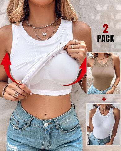 CHICME 2 قطعة تانك القمم مع المدمج في حمالات الصدر الرياضية تانك القمم للنساء مضلع تانك القمم اللياقة البدنية تجريب الجري in Kuwait