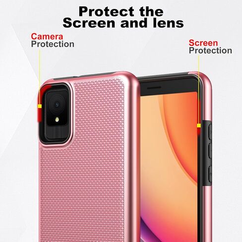 حافظة هاتف Ailiber لـ TCL K11، مع واقي شاشة، طبقة حماية مزدوجة ضد الصدمات، مصد من السيليكون غير قابل للانزلاق، غطاء هاتف خلوي متين عالي التحمل لهاتف TCL K11-Rose Gold in Saudi Arabia