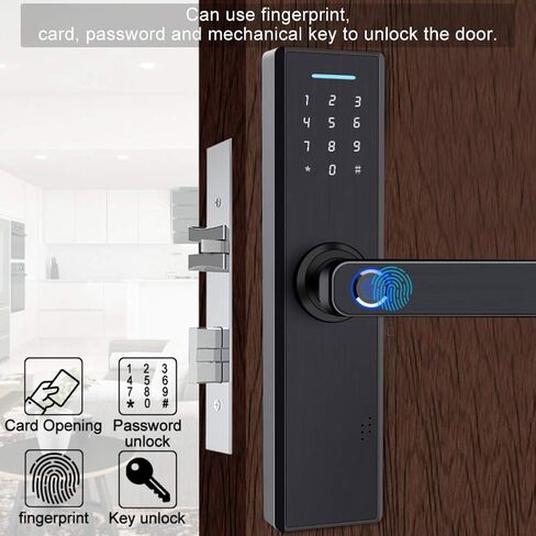 Fingerprint and Touchscreen Smart Lock, 4-in-1Home Security Smart Lock, Biometric Fingerprint Lock, Anti-Peeping Intelligent Security Smart Door Lock, Match Home Aesthetics (Black) in Saudi Arabia