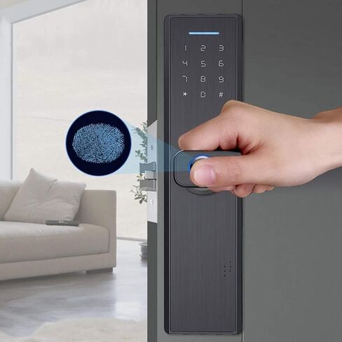 Fingerprint and Touchscreen Smart Lock, 4-in-1Home Security Smart Lock, Biometric Fingerprint Lock, Anti-Peeping Intelligent Security Smart Door Lock, Match Home Aesthetics (Black) in Saudi Arabia
