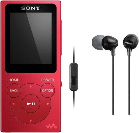 مشغل صوت سوني NW-E394 سعة 8 جيجابايت (أحمر) مع سماعة رأس سوني MDREX15AP Fashion Color EX Series مع ميكروفون (أسود) (عنصران) in Saudi Arabia