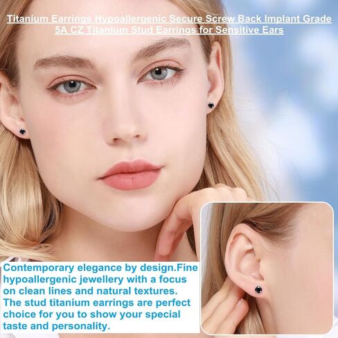 Titanium Earrings, Hypoallergenic Screw Back G23 Implant Grade 20G Titanium Simulated Diamond Earrings for Sensitive Ears 5mm 5A Cubic Zirconia Stud Earrings for Girls Women Men in Saudi Arabia