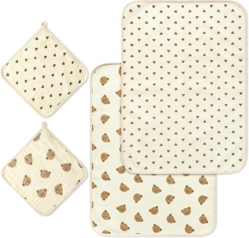 Zainpe 4Pcs Muslin Cotton Waterproof Changing Pad Liners & Washcloth Set Absorbent Leak Proof Baby Rainbow Bed Protector Washable Portable Diaper Changing Table Mat Gifts for Newborn 27.6" X 19.7" in Saudi Arabia