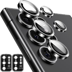 Matekxy Camera-Lens Protector for Samsung Galaxy S24-Ultra - 2 Set HD Scratch Resistant Tempered Glass Metal Individual Cover Case Friendly, Black