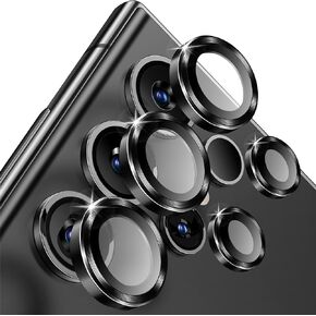 Matekxy Camera-Lens Protector for Samsung Galaxy S24-Ultra - 2 Set HD Scratch Resistant Tempered Glass Metal Individual Cover Case Friendly, Black