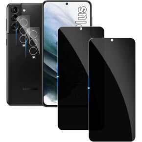 【2+2 Pack】 Privacy Screen Protector for samsung galaxy S21 Plus 9H Tempered Glass Anti-Spy Private Film Compatible for Samsung S21 Plus and (2 Pack) Camera Lens Protector