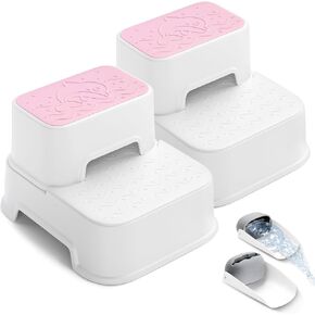 MangoHood 2 Step Stools for Kids - Double up Toddlers Stool Multifunctional Toilet Stepping Stool for Kids Anti-Slip Step Stool for Bathroom Sink, Potty Training, Kitchen (White-2Packs)