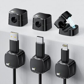 6 Pack Magnetic Cable Clips • Cord Holder Under Desk • Cable Management for Home Office Desk • Phone • Car • Wall • Desktop • Nightstand • Premium Cable Holder (White)