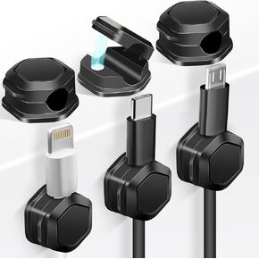 6 Pack Magnetic Cable Clips - Cord Holder - Cord Organizer for Desk - Magnetic Cord Organizer, Adhesive Wire Holder Keeper Organizer for Desk, Nightstand, Phone Charger, Computer, Home, Office, Car in Saudi Arabia