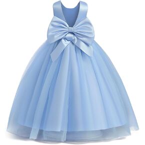 IDOPIP Girls Elegant Formal Sparkle Sequins Tulle Dress Wedding Bridesmaid Dress Satin Bow Tie Christening Prom Party Gown