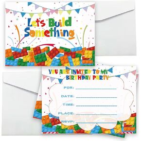 15 Set Building Blocks Party Invitations with Envelopes Colorful Building Blocks Invitation Stacking Bricks Invite Cards for Girls Boy Decorations Supplies