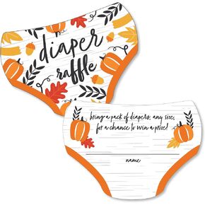 Big Dot of Happiness Fall Pumpkin - Diaper Shaped Raffle Ticket Inserts - Halloween or Thanksgiving Baby Shower Activities - Diaper Raffle Game - Set of 24
