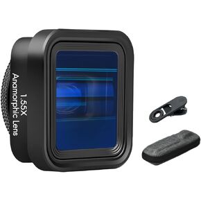 Andoer Mobile Phone Anamorphic Movie Lens 1.55X Deformation Filmmaking Lens Phone Moive Lens with Universal Lens Clips Carry Bag Replacement for iPhone 15/14/13/12/11