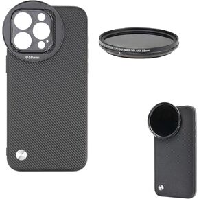 Fotga Black Shockproof Phone Case Smartphone Case for iPhone 15 Pro Max + 58mm Variable ND2-ND400 ND Filter