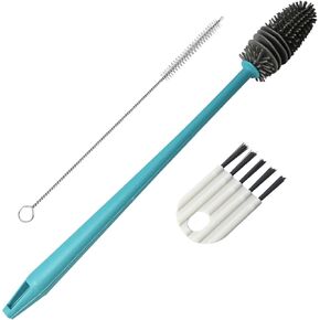 Bottle Cleaning Brush Set, Long Handle Silicone Cleaner Brushes + Thermos Lid Cup Brush +3pcs Scratch Free Silicone Bottle Cleaner and Bristle Wire Straw Cleaner, Dishwasher Safe(Gray)