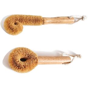 Wodden Cleaning Brush, Bottle Washing Brush, Pan Scrub Brush, Natural Coconut Fiber Brush Head , Sturdy, Deep Cleaning, Eco-Friendly