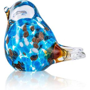 Qf Glass Bird Handmade Blown Glass Figurine Christmas, Birthday Gift Decorative Ornaments for Home Blue and Green Paper Weight