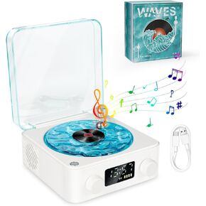 The Waves Vinyl Player with Water Ripple Light,2024 New Vinyl Record Player, Waves Vinyl Bluetooth Speaker Compatible with Bluetooth, TF,AUX Mode, Record Player Bluetooth
