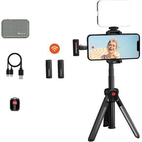 VK30 Vlogging Kit for Smartphone, Content Creator Kit, YouTube Starter Kit Vlogging Streaming, Accessories: Shotgun Mic, Phone Holder, LED Selfie Light, Tripod, Bluetooth Remote Control