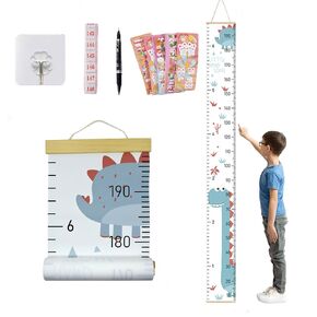 Growth Chart for Wall(77’’ x 8.3’’),Height Measurement for Wall,Hangable and Removable for Nursery Decor,Wooden Height Measurement Chart for Room Decoration (Dinosaurs)