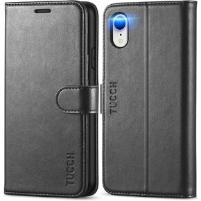 TUCCH Case Wallet for iPhone XR, Kickstand RFID Blocking Credit Card Slot PU Leather Folio Phone Cover with Wireless Charging [Shockproof TPU Shell] Compatible with iPhone XR 6.1, Black