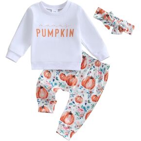 Mandizy Little Pumpkin Baby Girl Clothes Crewneck Long Sleeve Sweatshirt Tops Pants Set Fall Halloween Outfit