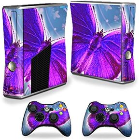 MightySkins Skin Compatible with Microsoft Xbox 360 S Slim + 2 Controller Skins wrap Sticker Skins Violet Butterfly