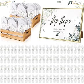 48 Pairs Flip Flops Bulk for Wedding Guest Wedding Reception Favors Guest Spa Slippers with Size Cards Sign Wedding Sandals for Hotel Beach Pool Party