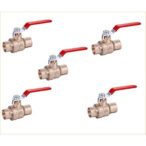EZ-Fluid Heavy Duty 1/2" Sweat Solder C X C Brass Full Port Water Stop Shut Off Ball Valve LF,For Copper Tubing,Quarter Turn,Red Handle (1-Pack)