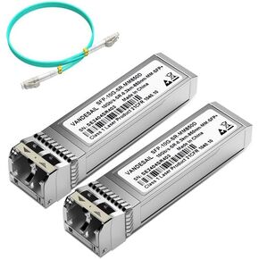 2 حزمة 10GBase-SR SFP + LC جهاز إرسال واستقبال، وحدة SFP متعددة الأوضاع 850 نانومتر SFP جهاز إرسال واستقبال 10G، حتى 300 متر لـ Cisco وUbiquiti UniFi UF-MM-10G وNetgear وما إلى ذلك (مع كابل ألياف LC إلى LC)