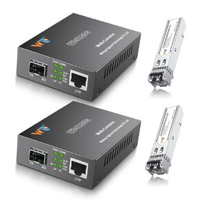 2 Pack Fiber Ethernet Media Converter with 2 Pcs 1.25Gbps SFP Optical Transceiver, Gigabit SFP to RJ45 Media Converter with 1000Base-SX Gigabit Fiber Transceiver (MMF,850nm,550m,DDM)