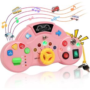 Toddler Montessori Busy Board with Led Light, Musical Light Switch Toys Sensory Board Learning Activities for 1 2 3 4 Year Old, Preschool Educational Travel Toys for Kids 2-4 Boy Girl Birthday Gift