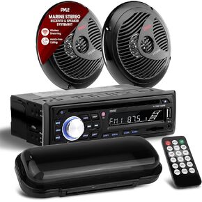 Pyle Marine Stereo Radio Receiver Speaker Kit - 200W Wireless Receiver and 150W Waterproof 6.5" Speakers, Hands-Free Talking, CD/MP3/USB/SD Player, AM/FM Radio, for Boat & Off-Road Vehicles