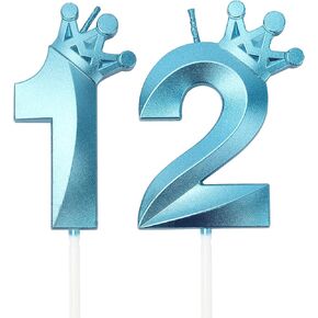 Blue Birthday Candles for Cake, Number Candles Happy Birthday Decorations, 3D Crown Number Cake Candles 18th Birthday Decorations, 18 Candle, 18th Cake Topper Wedding Anniversary Celebration Parties
