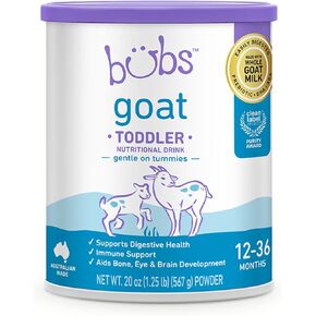 Bubs Goat Toddler Nutritional Drink, Non-GMO Whole Goat Milk-Based Gentle Formula, for Kids 12-36 Months, 20 oz