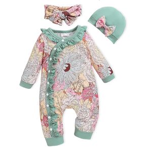 Newborn Baby Girl Clothes Infant Floral Print One-Piece Romper+Jumpsuit+Bodysuit+Hat+Headband