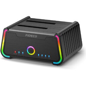 FIDECO Hard Drive Docking Station, USB 3.0 Hard Drive Dock for 2.5 inch and 3.5 inch SATA HDD SSD, HDD Docking Station with RGB Lights, Support Offline Clone and UASP