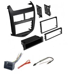 Grey Car Stereo Radio Install Dash Trim Kit, Wire Harness, and Antenna Adapter Combo Made for 2012 2013 2014 2015 2016 Chevrolet Sonic