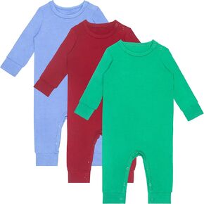 GUISBY Baby Footless Romper, Rayon of Bamboo Long Sleeve with Snap Closure Pajamas Sleepers Pack of 3