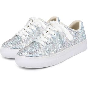 Women's Fashion Bling Rhinestone Sneakers Sparkly White Glitter Wedding Party Sneakers Tennis Shoes for Women