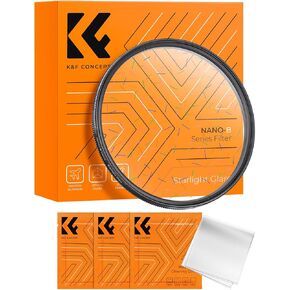 K&F Concept 77mm Colorful Brushed Filter Ultra-Thin Frame Optical Glass Starlight Glare Special Effect Filter with 3 Vacuum Cleaning Cloths for Camera Lens
